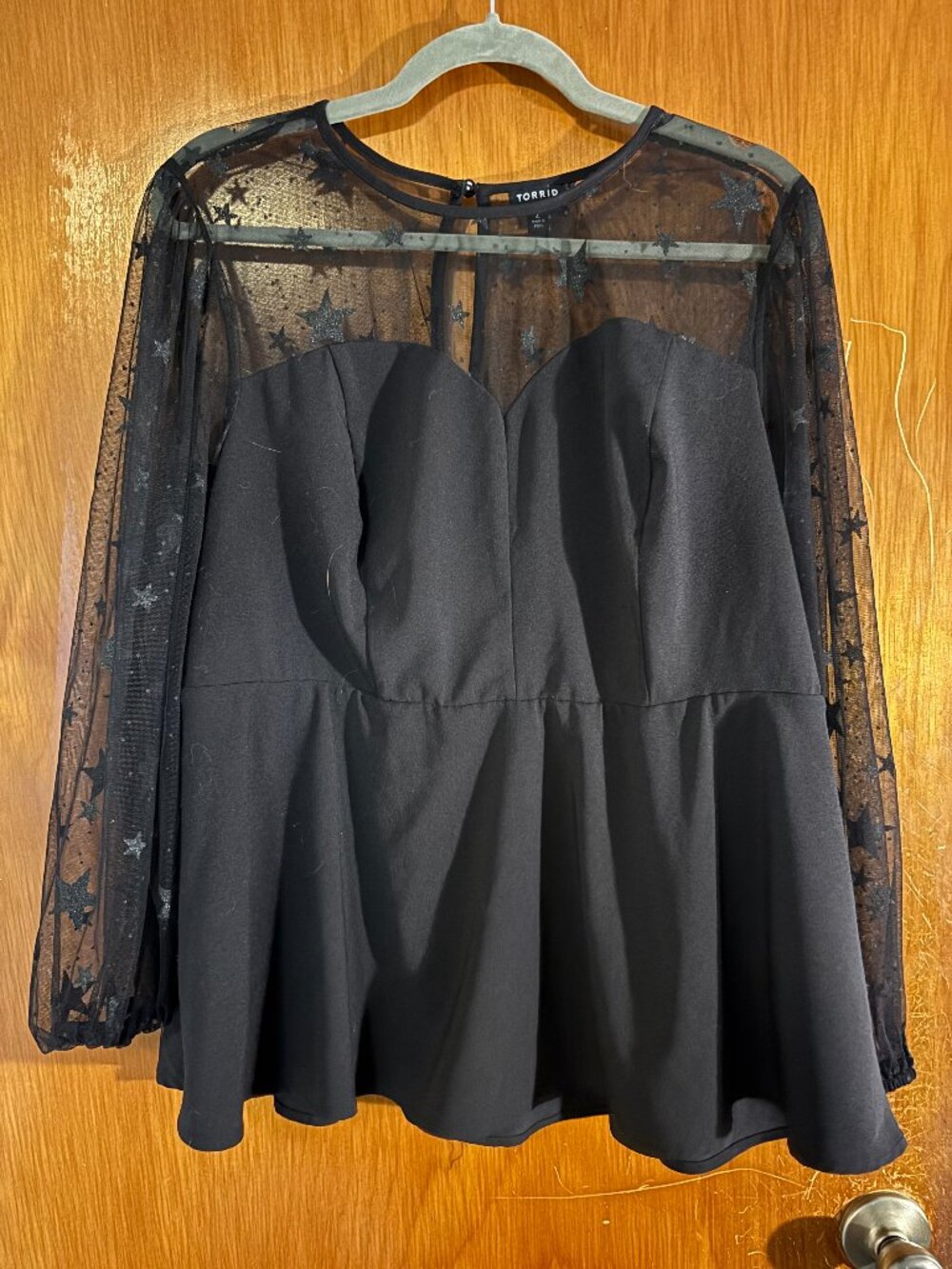 Torrid Black Mesh Star Sheer Long Sleeve Peplum Top Blouse Size 2 / 2X